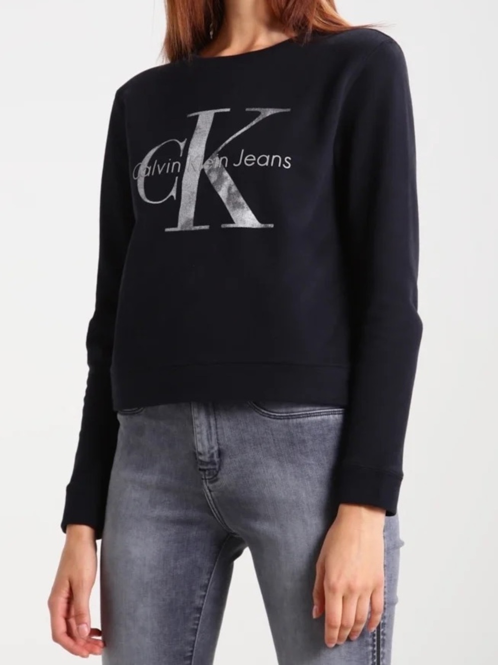 Calvin Klein Jeans Black Boxy Crewneck with Silver CK Logo